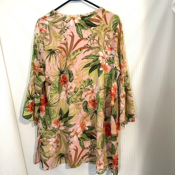 J Jill Womens Pink  Floral Jungle Leaves Blouse Top Size Large - Picture 2 of 7